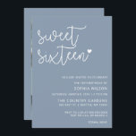 Convites Dusty Blue Simple Script Sweet 16 Foto de aniversá<br><div class="desc">Simples Script Minimalista Dusty Blue Foto 16 Docinho</div>