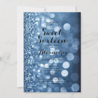 Convites Dusty Blue Sparkle Sweet Dezesseis 16 Aniversário