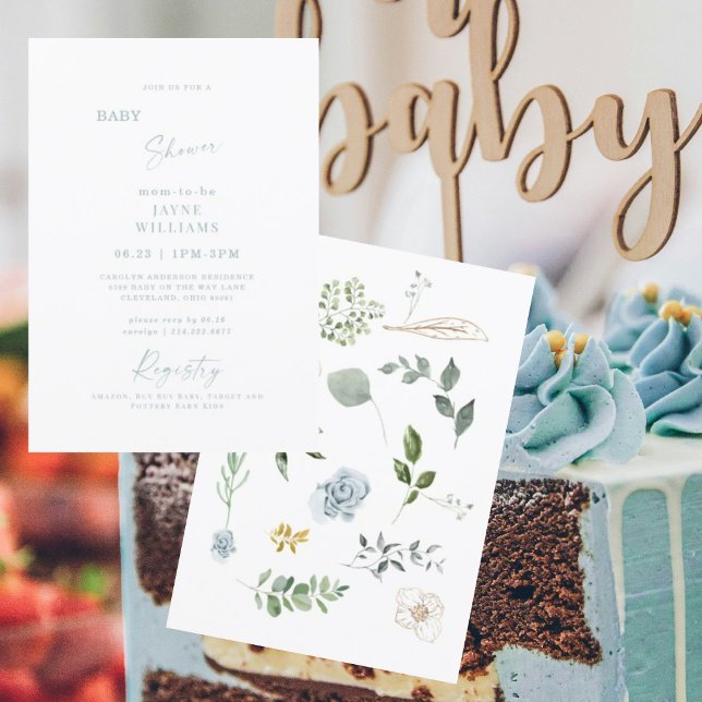 Convites Dusty Blue Spring no Chá de fraldas da Cena (Criador carregado)