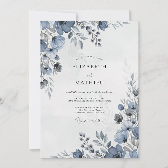 Convites Dusty Blue Stately Winter Wedding (Frente)