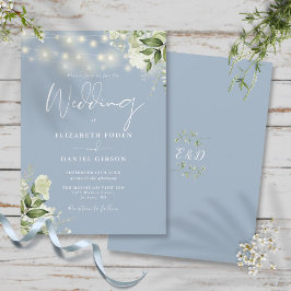 Convites Dusty Blue String Lights Floral Monograma Casament