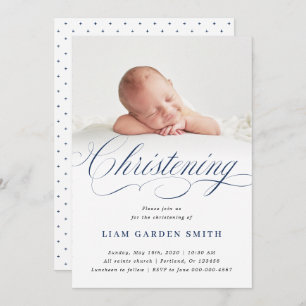 Convites Dusty Blue Subtle Cross Script Christening