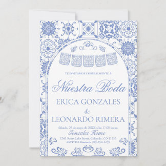 Convites Dusty Blue Talavera Papel Picado Spanish Wedding