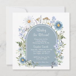 Convites Dusty Blue Tea Party Baby In Bloom Chá de fraldas