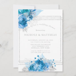 Convites Dusty Blue Teal Silver Peony Chá de casamento