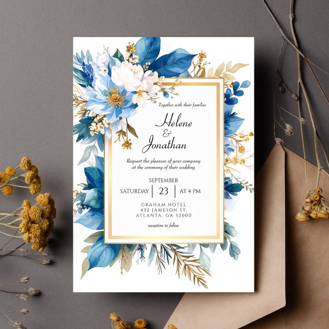 Convites Dusty Blue Terracotta Boho Chic Elegant Wedding (Dusty Blue Terracotta Boho Chic Elegant Wedding Invitation)