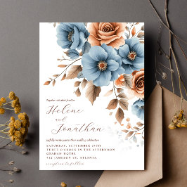 Convites Dusty Blue Terracotta Boho Floral Casamento Elegan