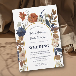 Convites Dusty Blue Terracotta Floral Boho Wedding