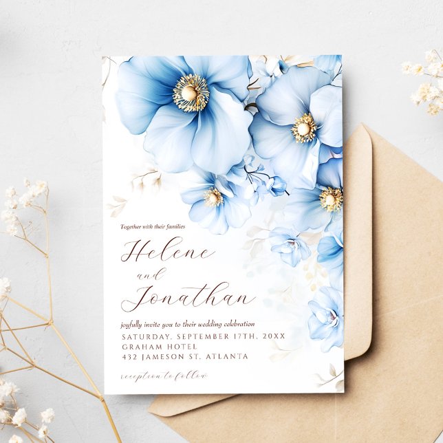 Convites Dusty Blue Terracotta Floral Elegante Casamento (Dusty Blue Terracotta Floral Elegant Wedding Invitation)
