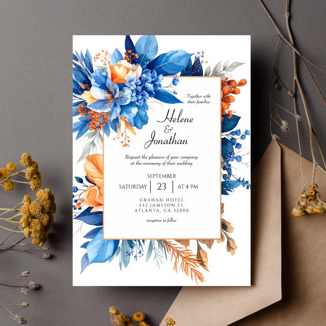 Convites Dusty Blue Terracotta Rust Boho Elegant Wedding (Dusty Blue Terracotta Rust Boho Elegant Wedding Invitation)