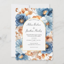 Convites Dusty Blue Terracotta Rust Casamento Floral Elegan