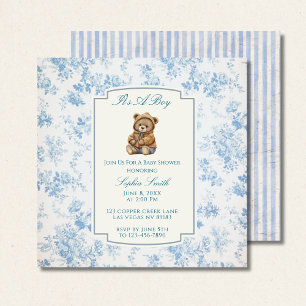 Convites Dusty Blue Toile Floral Vintage Praça do Urso de T