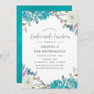 Convites Dusty Blue & Turquoise Floral Bridesmaids Luncheid