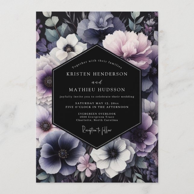 Convites Dusty Blue Twilight Bloom Wedding (Frente)