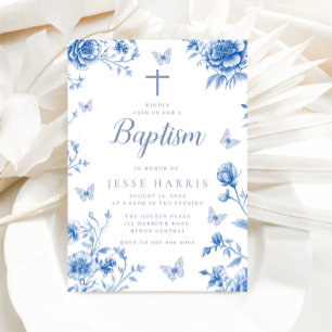 Convites Dusty Blue Vintage Encantado Boy ou Girl Baptism