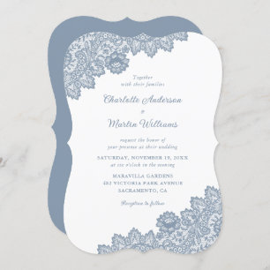 Convites Dusty Blue Vintage Floral Lace Wedding Invitations