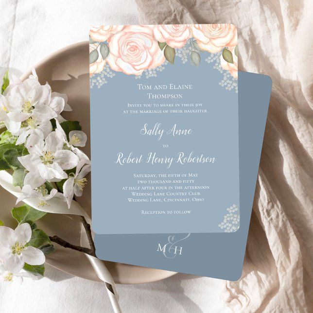 Convites Dusty Blue Watercolor (Elegant dusty blue wedding invitation template.)