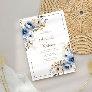 Convites Dusty Blue Watercolor Casamento Floral