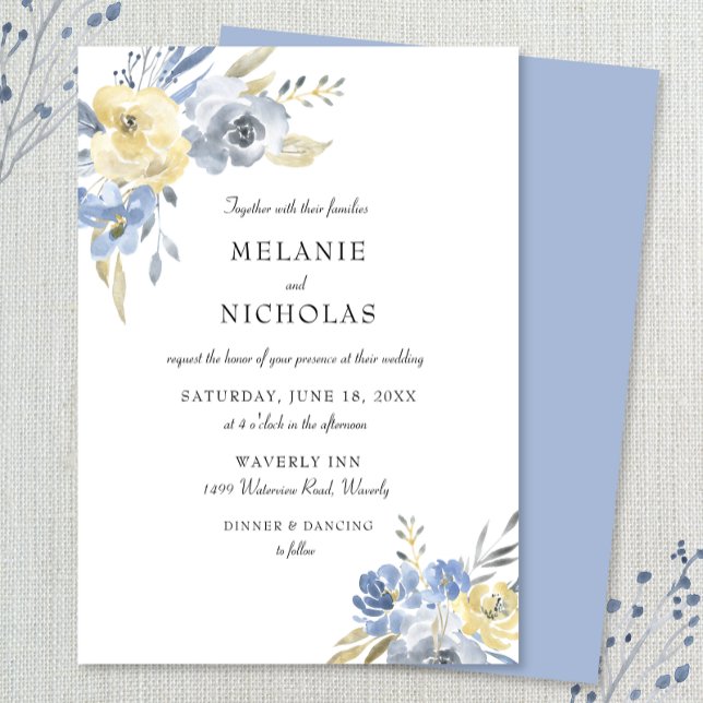 Convites Dusty Blue Watercolor Casamento Floral (Criador carregado)