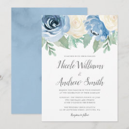 Convites Dusty Blue Watercolor Casamento Floral