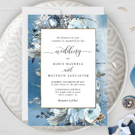 Convites Dusty Blue Watercolor e Casamento Floral Elegante