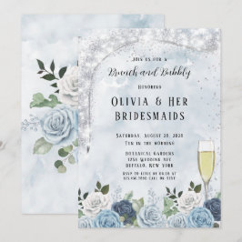 Convites Dusty Blue Watercolor Floral Brunand Bubble