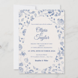 Convites Dusty Blue Watercolor Floral Wedding Invitation