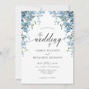 Convites Dusty Blue Watercolor Floral Wisteria Wedding Inv