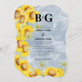 Convites Dusty Blue Watercolor Girassóis Girassóis Monogram