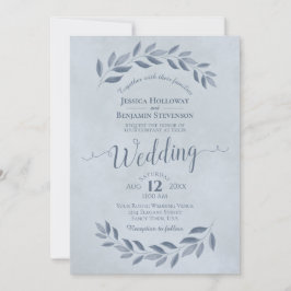 Convites Dusty Blue Watercolor Laurel deixa casamento
