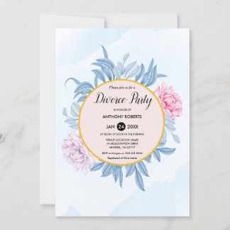 Convites Dusty Blue Watercolor Succulent Divorence Party