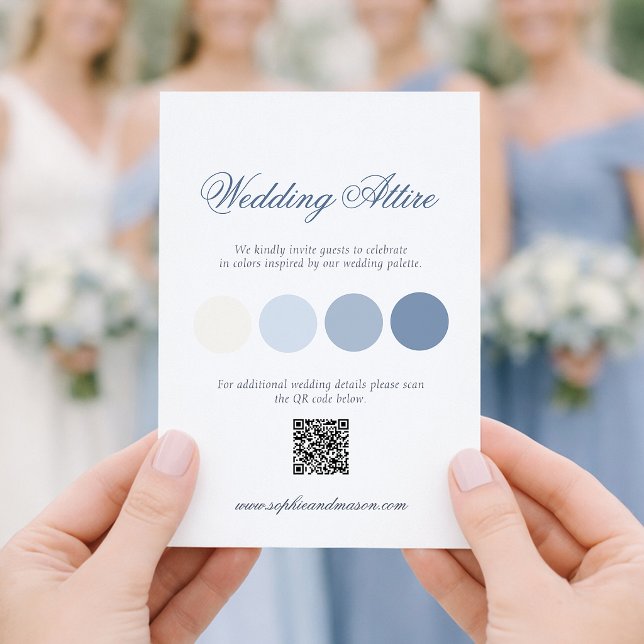 Convites Dusty Blue Wedding Attire Card with QR Code (Criador carregado)