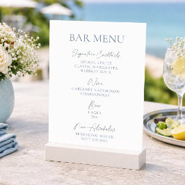Convites Dusty Blue Wedding Bar Menu