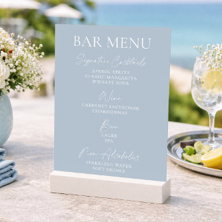 Convites Dusty Blue Wedding Bar Menu