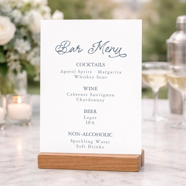 Convites Dusty Blue Wedding Bar Menu Card (Criador carregado)