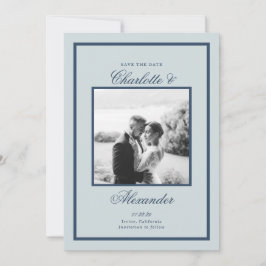 Convites Dusty Blue Wedding Classic Script Save the Date