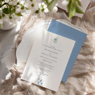 Convites Dusty Blue Wedding   Design Botânico mínimo