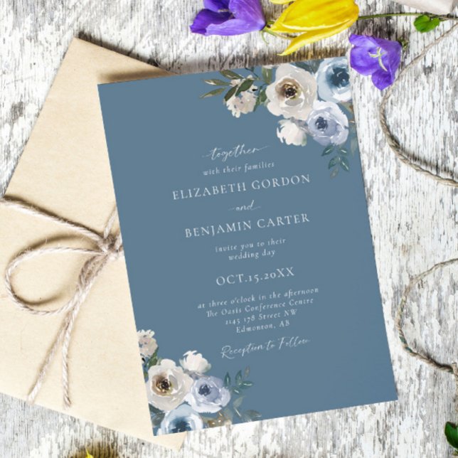 Convites Dusty Blue Wedding Floral Elegante Rustic (Criador carregado)