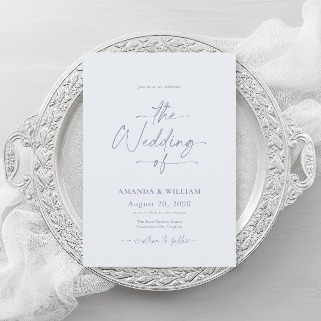Convites Dusty Blue Wedding Invitation with QR Code (Criador carregado)