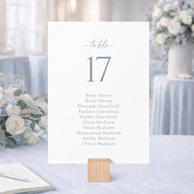 Convites Dusty Blue Wedding Seating Chart Card (Criador carregado)