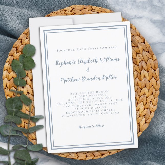 Convites Dusty Blue Wedding Simple Minimalist Chic Modern (Criador carregado)