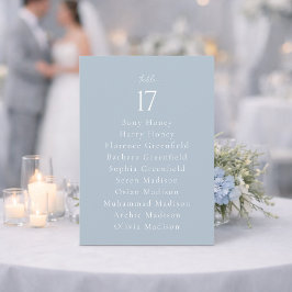Convites Dusty Blue Wedding Table Number with Guest List