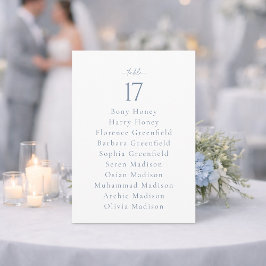Convites Dusty Blue Wedding Table Number with Guest List