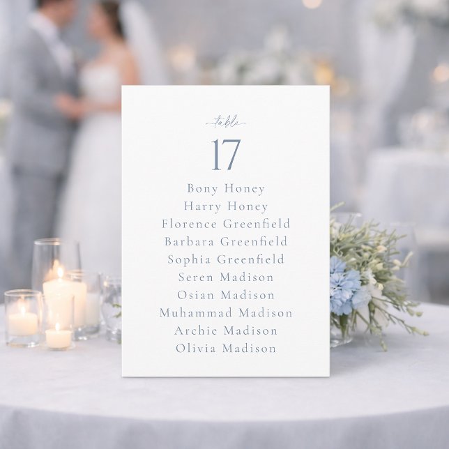 Convites Dusty Blue Wedding Table Number with Guest List (Criador carregado)