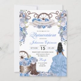 Convites Dusty Blue Western Ranchero Quinceanera