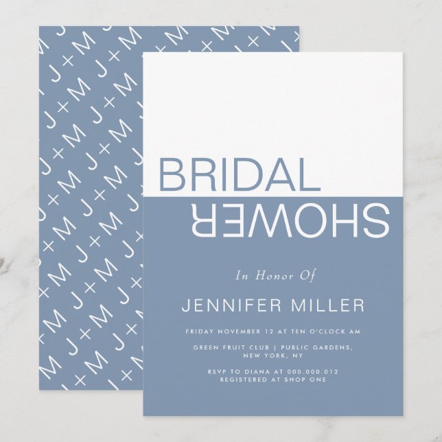 Convites Dusty blue whimsical colorblock bridal shower (Frente/Verso)