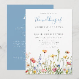 Convites Dusty Blue Whimsical Floral All in One Wedding