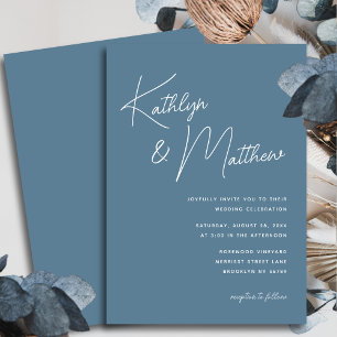Convites Dusty Blue Whimsical Script Modern Wedn