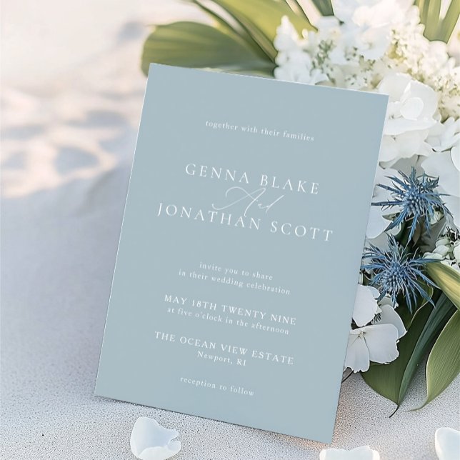Convites Dusty Blue & White Elegant Casamento Minimalista (Dusty Blue & White Elegant Minimalist Wedding Invitation)