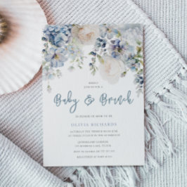 Convites Dusty Blue & White Floral Chá de fraldas Brunch